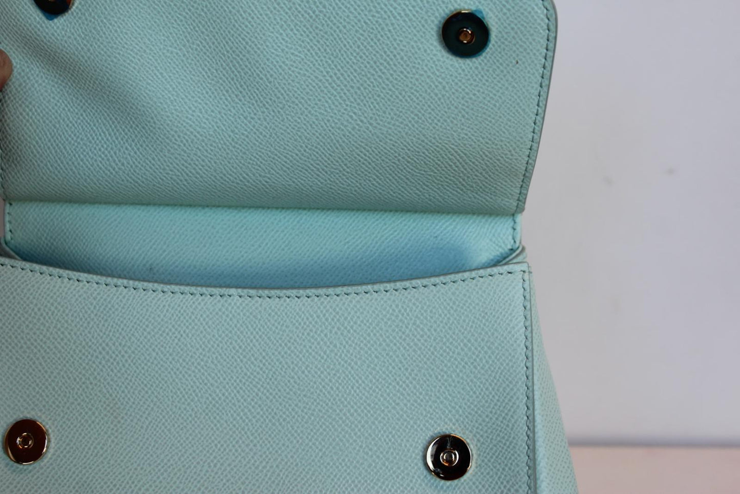 DOLCE & GABBANA Ladies Light Blue Grain Leather Magnetic Snap Sicily Bag NEW
