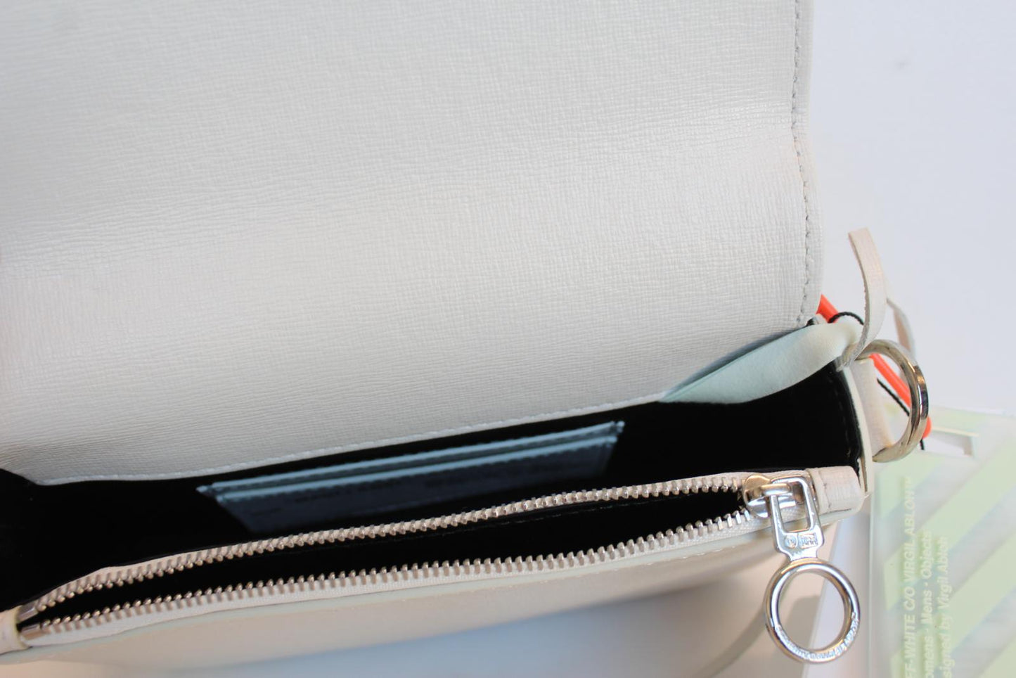 OFF-WHITE Ladies White & Black Leather Diagonal Binder Clip Mini Flap Bag OS NEW