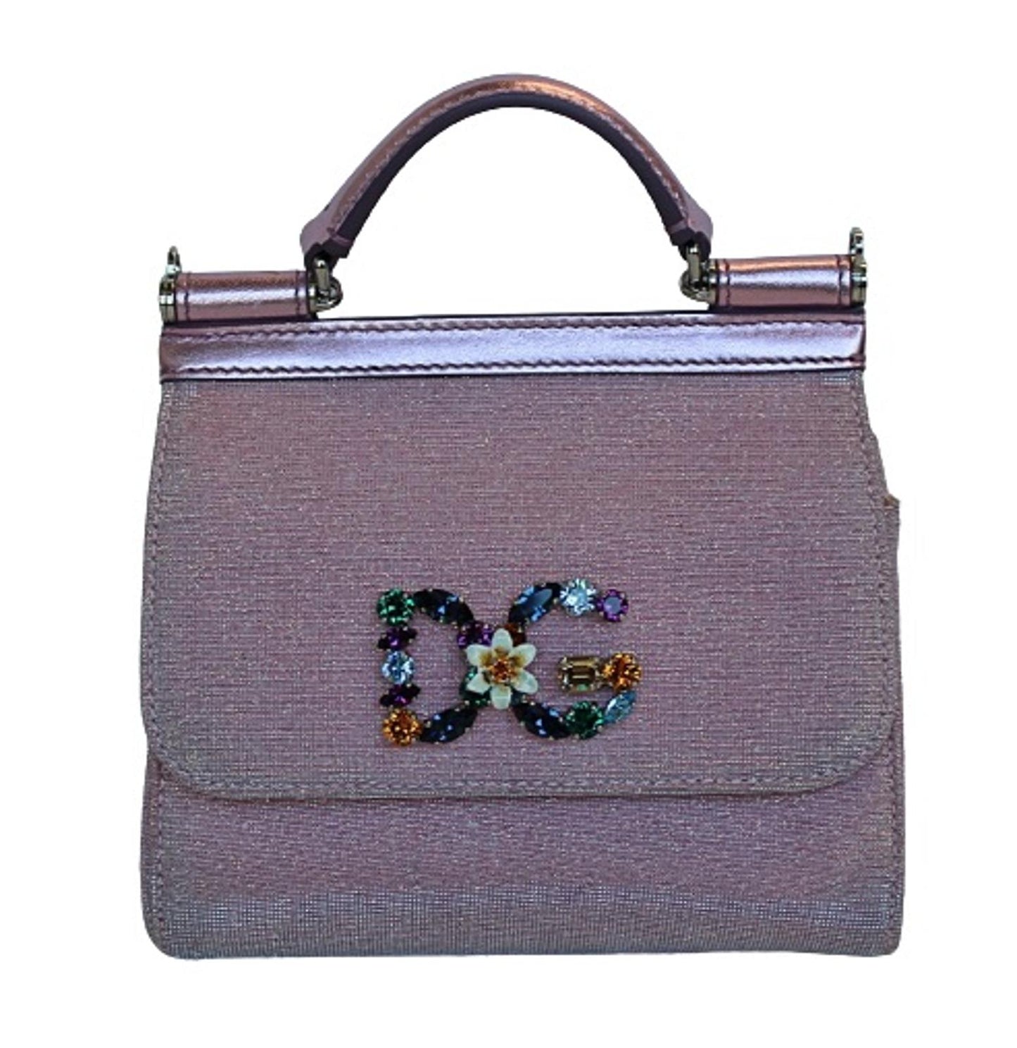 DOLCE & GABBANA Ladies Sicily Metallic Pink Fabric & Leather Tote Bag NEW