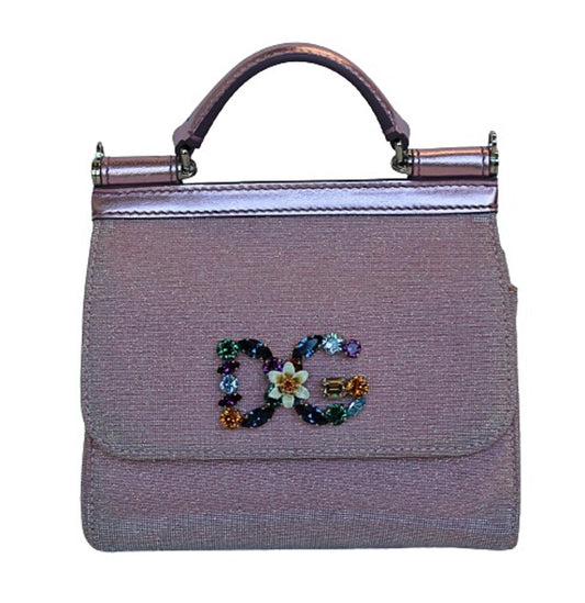 DOLCE & GABBANA Ladies Sicily Metallic Pink Fabric & Leather Tote Bag NEW