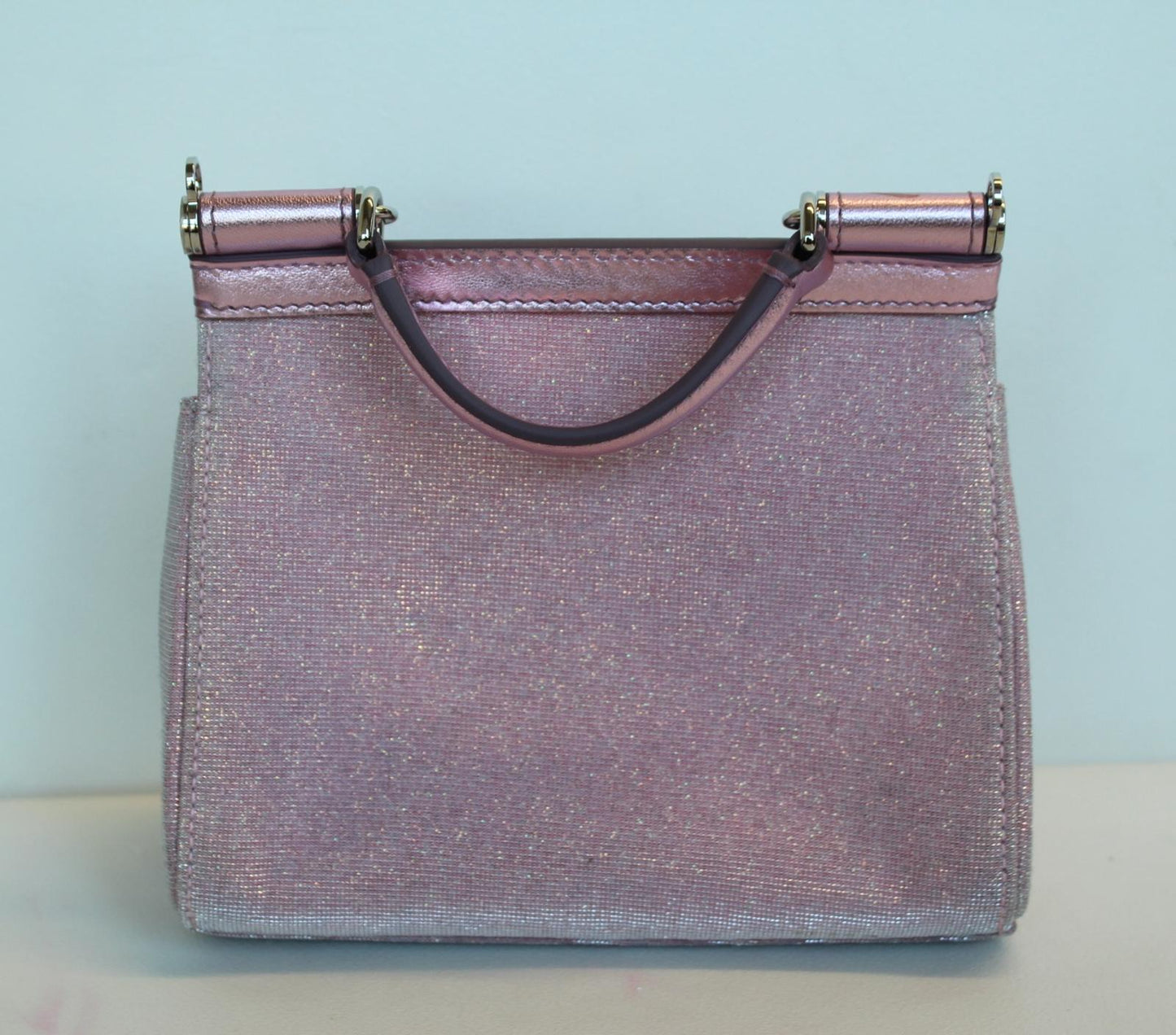 DOLCE & GABBANA Ladies Sicily Metallic Pink Fabric & Leather Tote Bag NEW