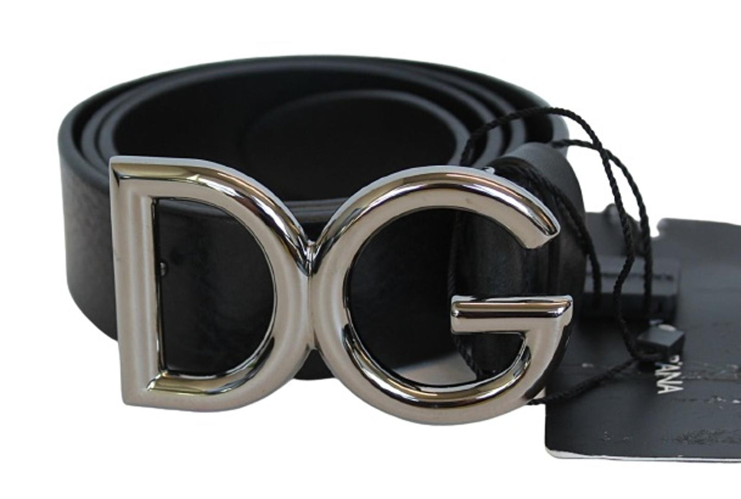 DOLCE & GABBANA Men's BC4247 Black Grain Leather Logo Buckle Belt 85cm 34" NEW