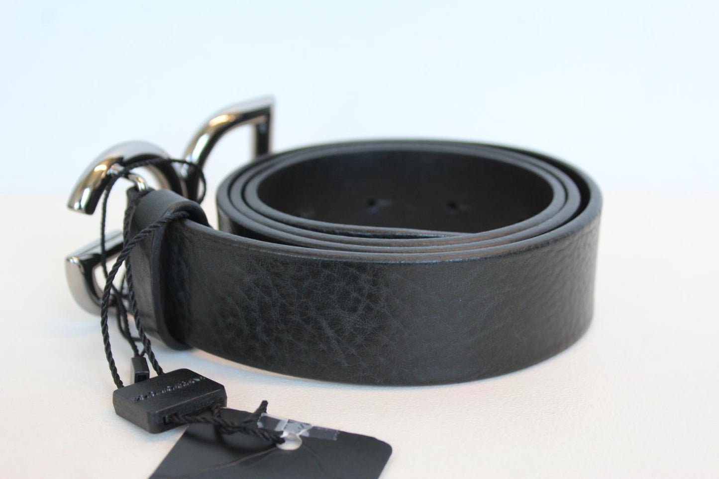 DOLCE & GABBANA Men's BC4247 Black Grain Leather Logo Buckle Belt 85cm 34" NEW