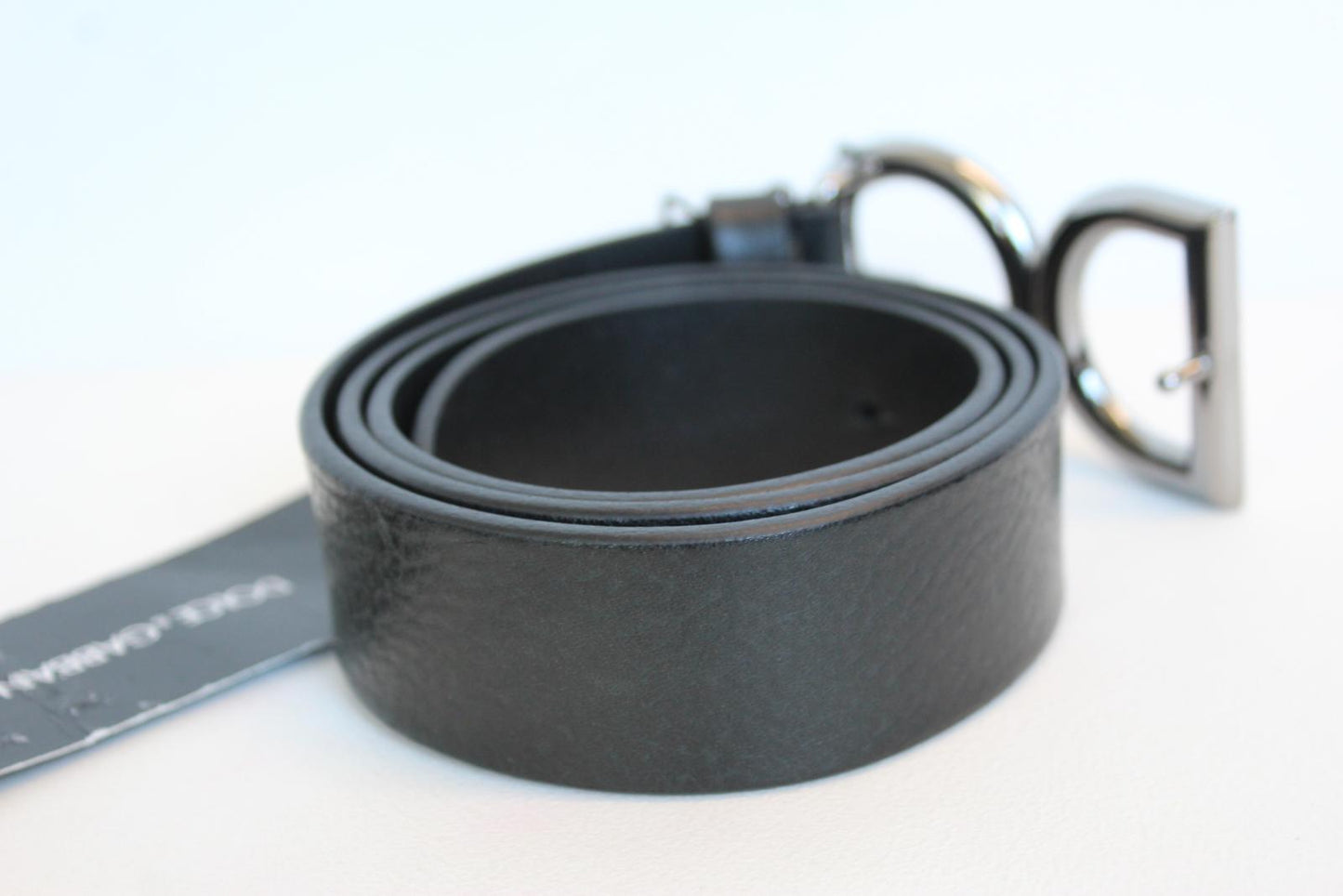 DOLCE & GABBANA Men's BC4247 Black Grain Leather Logo Buckle Belt 85cm 34" NEW