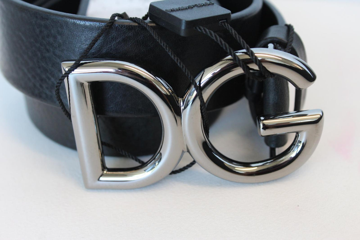 DOLCE & GABBANA Men's BC4247 Black Grain Leather Logo Buckle Belt 85cm 34" NEW