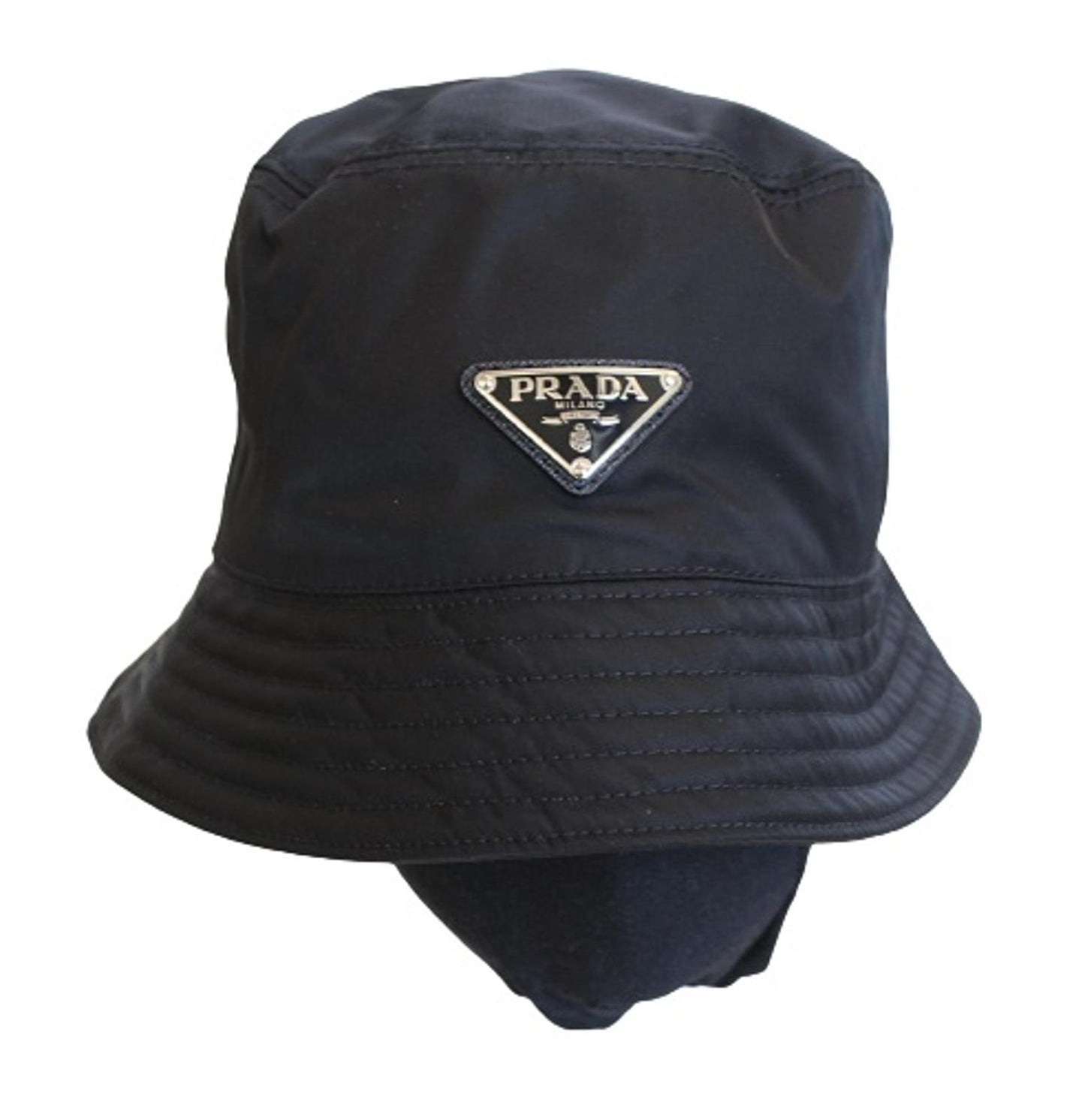 PRADA Men's Black Re Nylon Triangle Enamel Logo Bucket Hat Cap Size XS NEW