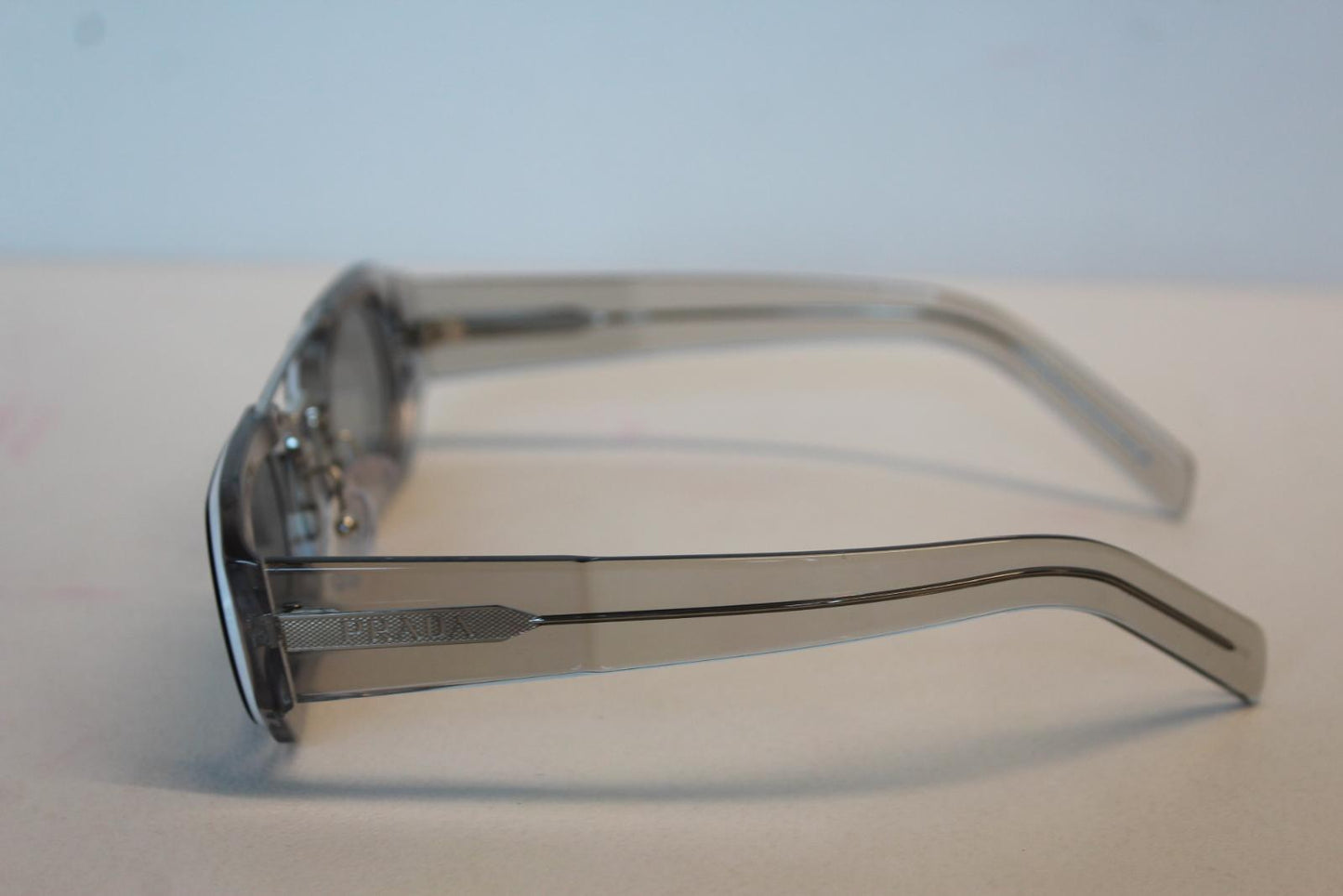 PRADA Men's SPR 01W 04L-4Q1 Clear Grey Sunglasses Rectangular 53-24-150 NEW