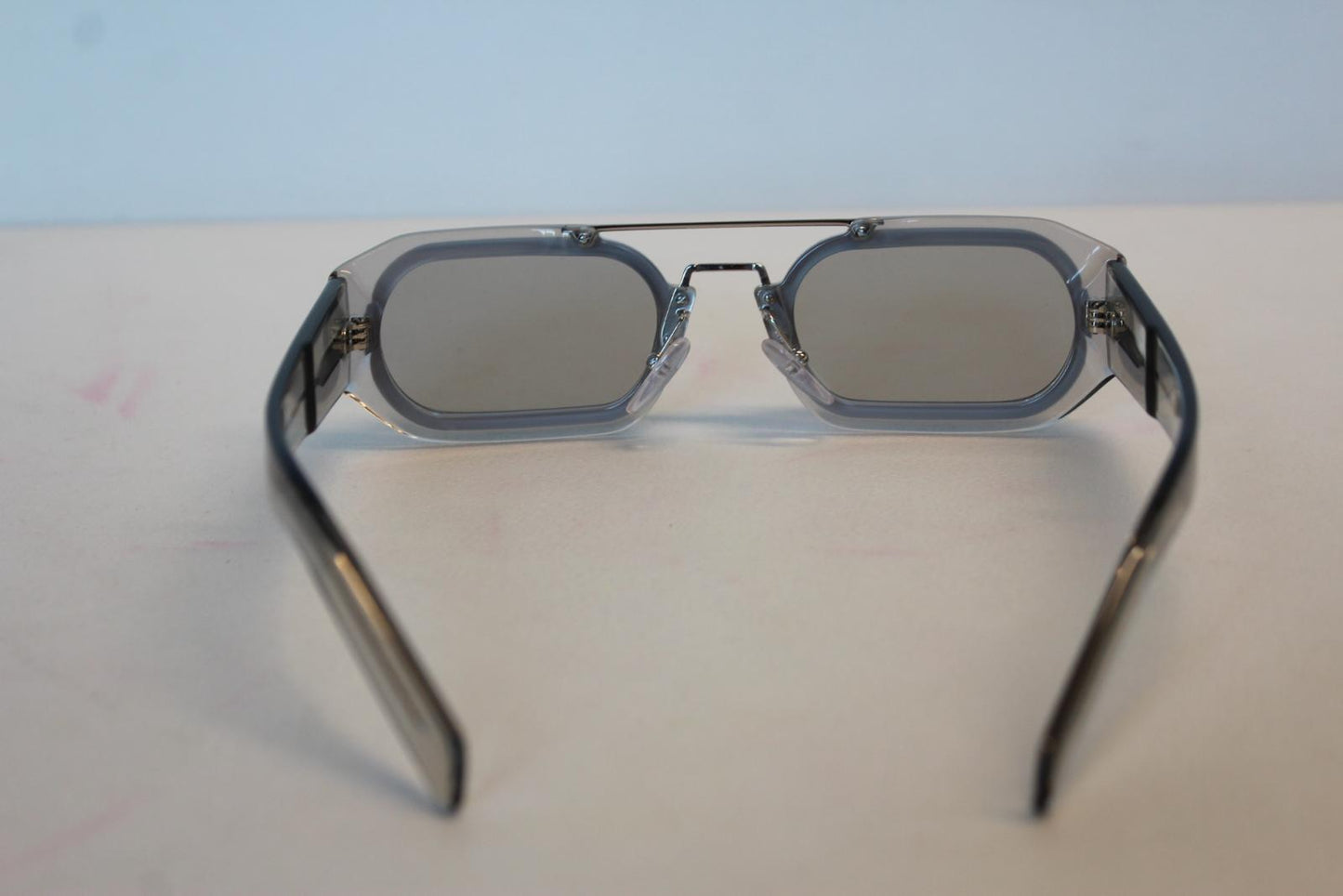 PRADA Men's SPR 01W 04L-4Q1 Clear Grey Sunglasses Rectangular 53-24-150 NEW