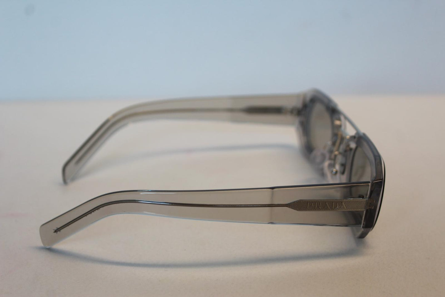 PRADA Men's SPR 01W 04L-4Q1 Clear Grey Sunglasses Rectangular 53-24-150 NEW