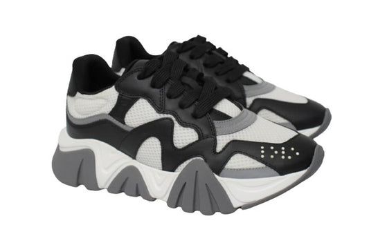 VERSACE Ladies Black & White Mesh Squalo Sneakers Trainers IT35.5 UK2.5 NEW