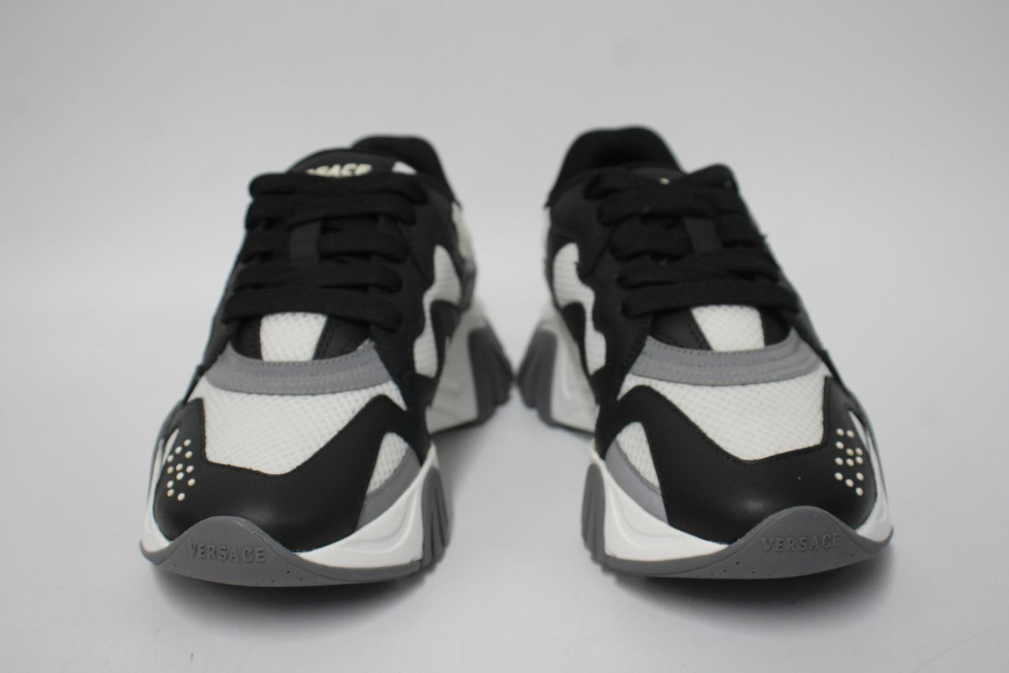VERSACE Ladies Black & White Mesh Squalo Sneakers Trainers IT35.5 UK2.5 NEW