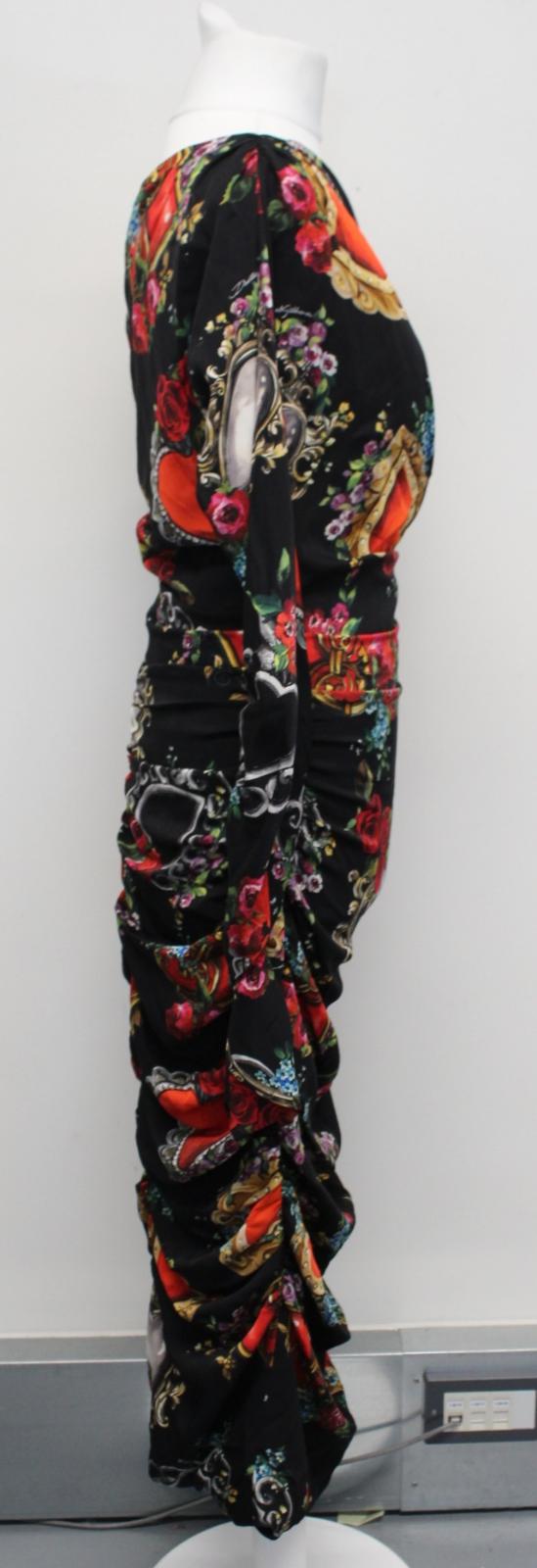 DOLCE & GABBANA Ladies Black Multi Heart Print One-Shoulder Dress IT44 UK12 NEW