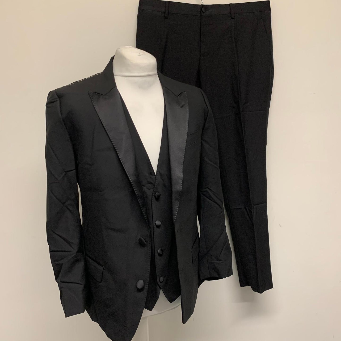 DOLCE & GABBANA Black Men's 3 Piece Martini Tailored 3 Piece Suit 52/ UK 42 NEW