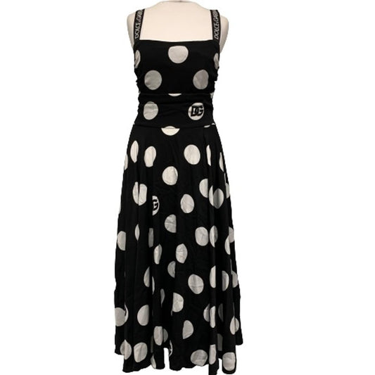 DOLCE & GABBANA Black Polka Dot Ladies Sleeveless A-Line Dress Size UK 14 NEW
