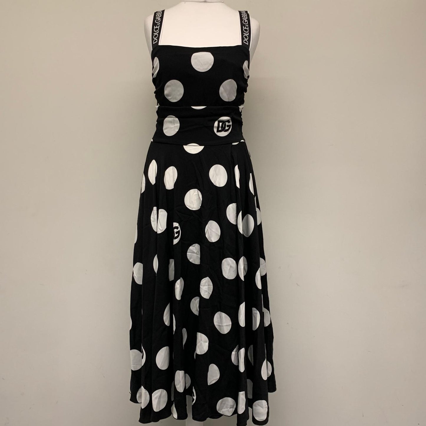 DOLCE & GABBANA Black Polka Dot Ladies Sleeveless A-Line Dress Size UK 14 NEW