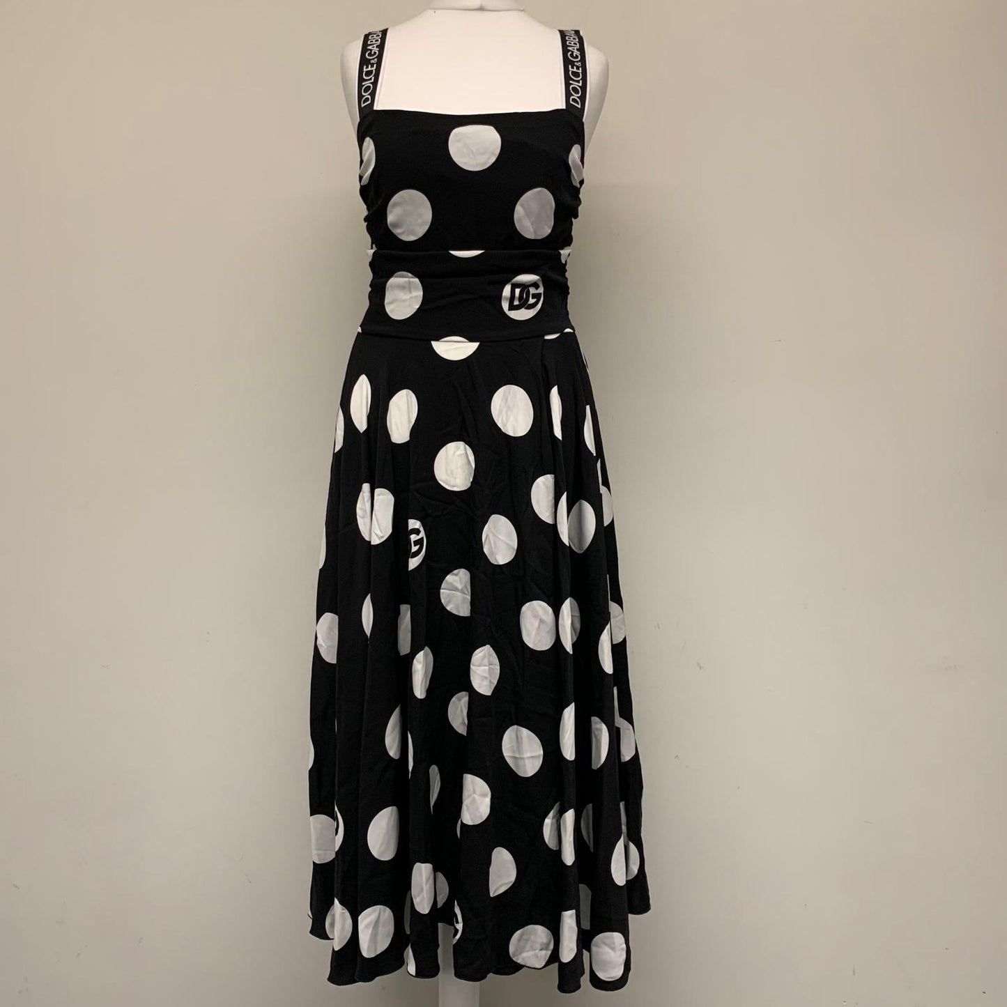 DOLCE & GABBANA Black Polka Dot Ladies Sleeveless A-Line Dress Size UK 14 NEW