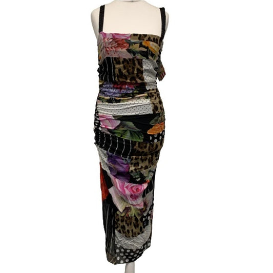 DOLCE & GABBANA Black Ladies Sleeveless Silk Patchwork Flower Dress UK 6 NEW