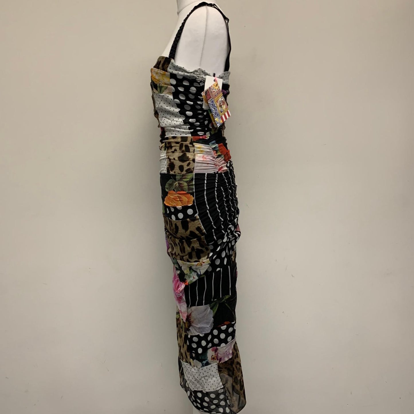 DOLCE & GABBANA Black Ladies Sleeveless Silk Patchwork Flower Dress UK 6 NEW