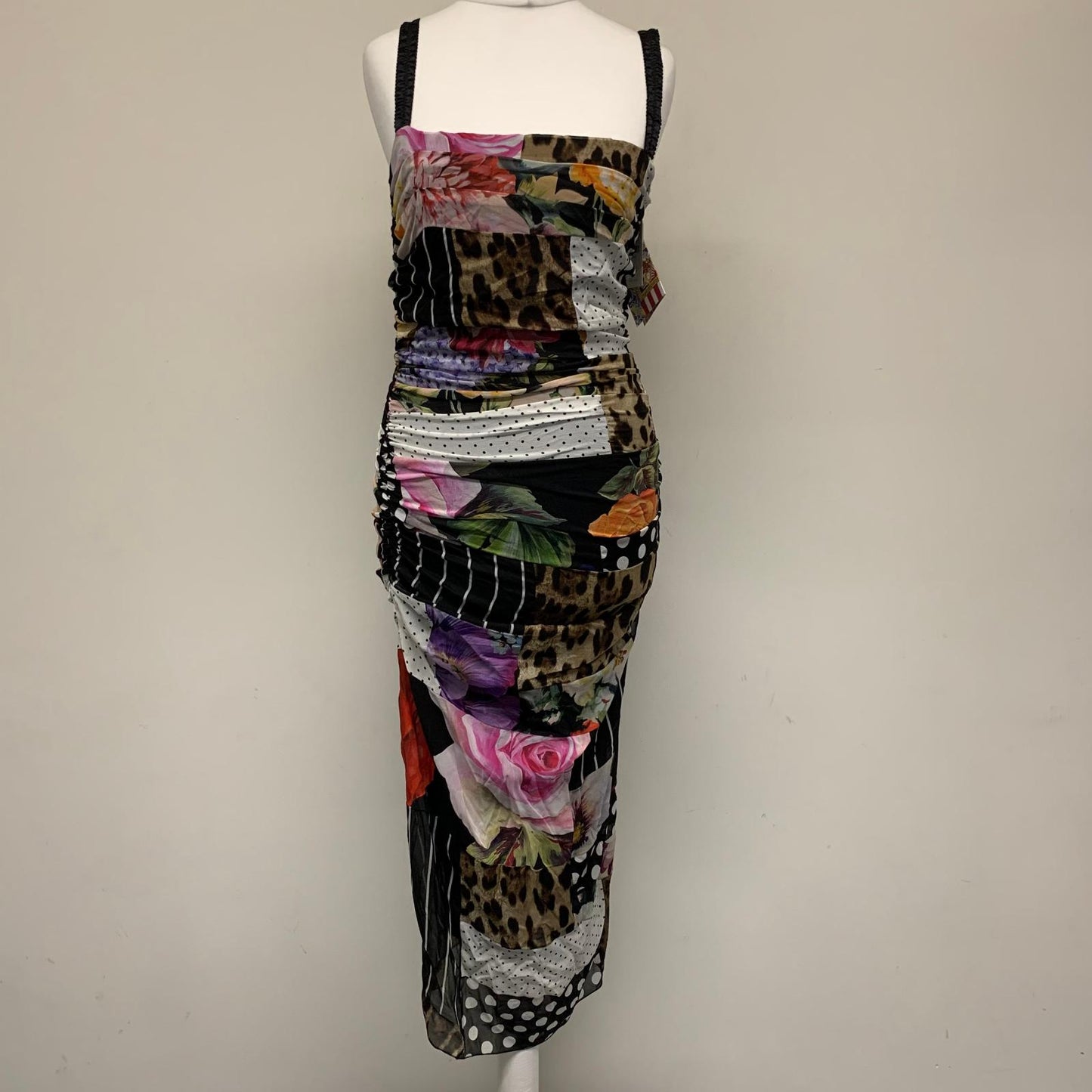 DOLCE & GABBANA Black Ladies Sleeveless Silk Patchwork Flower Dress UK 6 NEW