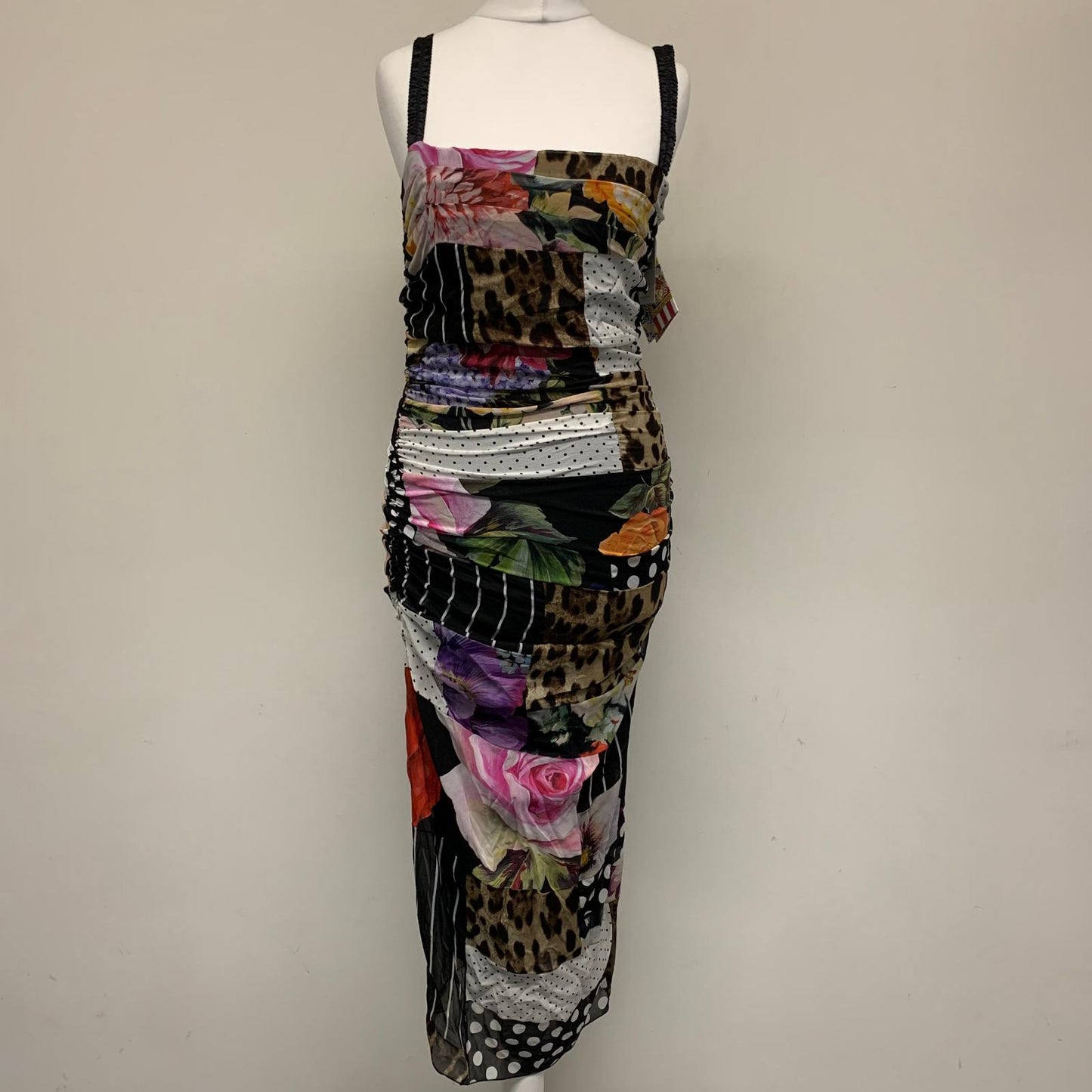 DOLCE & GABBANA Black Ladies Sleeveless Silk Patchwork Flower Dress UK 6 NEW