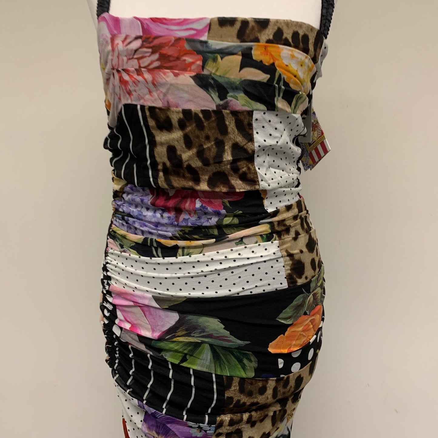 DOLCE & GABBANA Black Ladies Sleeveless Silk Patchwork Flower Dress UK 6 NEW
