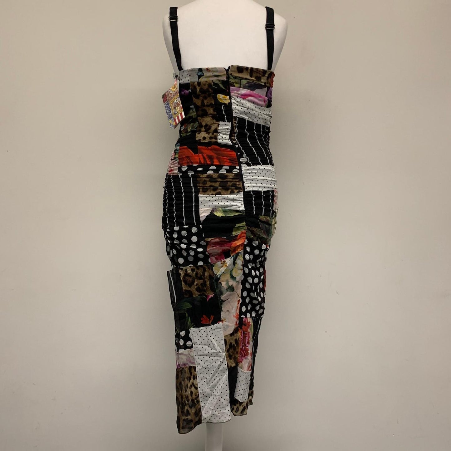 DOLCE & GABBANA Black Ladies Sleeveless Silk Patchwork Flower Dress UK 6 NEW