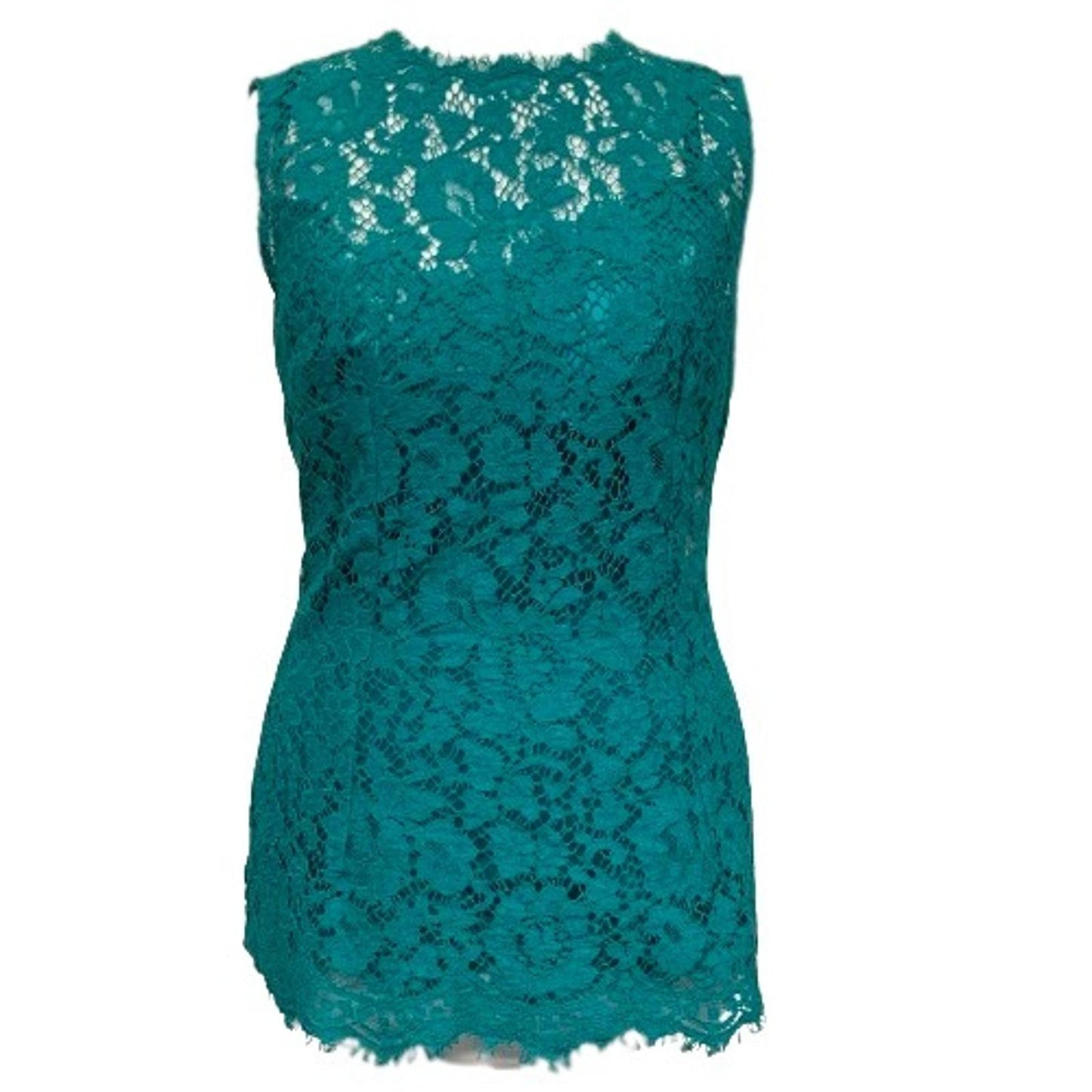 DOLCE & GABBANA Green Lace Ladies Sleeveless Round Neck Blouse Top Size UK 6 NEW
