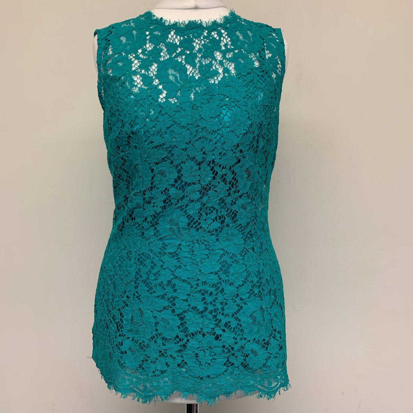 DOLCE & GABBANA Green Lace Ladies Sleeveless Round Neck Blouse Top Size UK 6 NEW