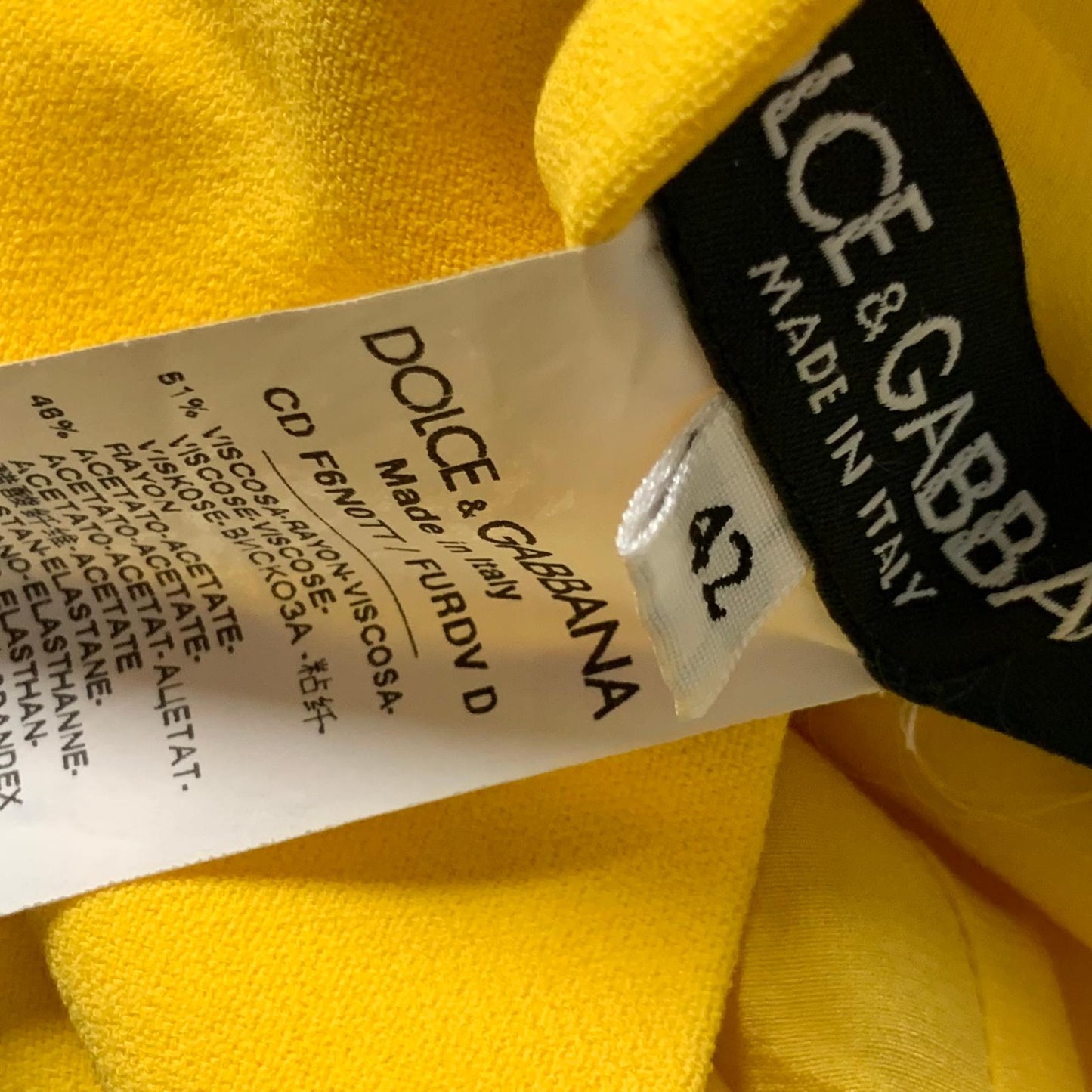DOLCE & GABBANA Yellow Ladies Sleeveless One Shoulder Dress Size UK 10 NEW