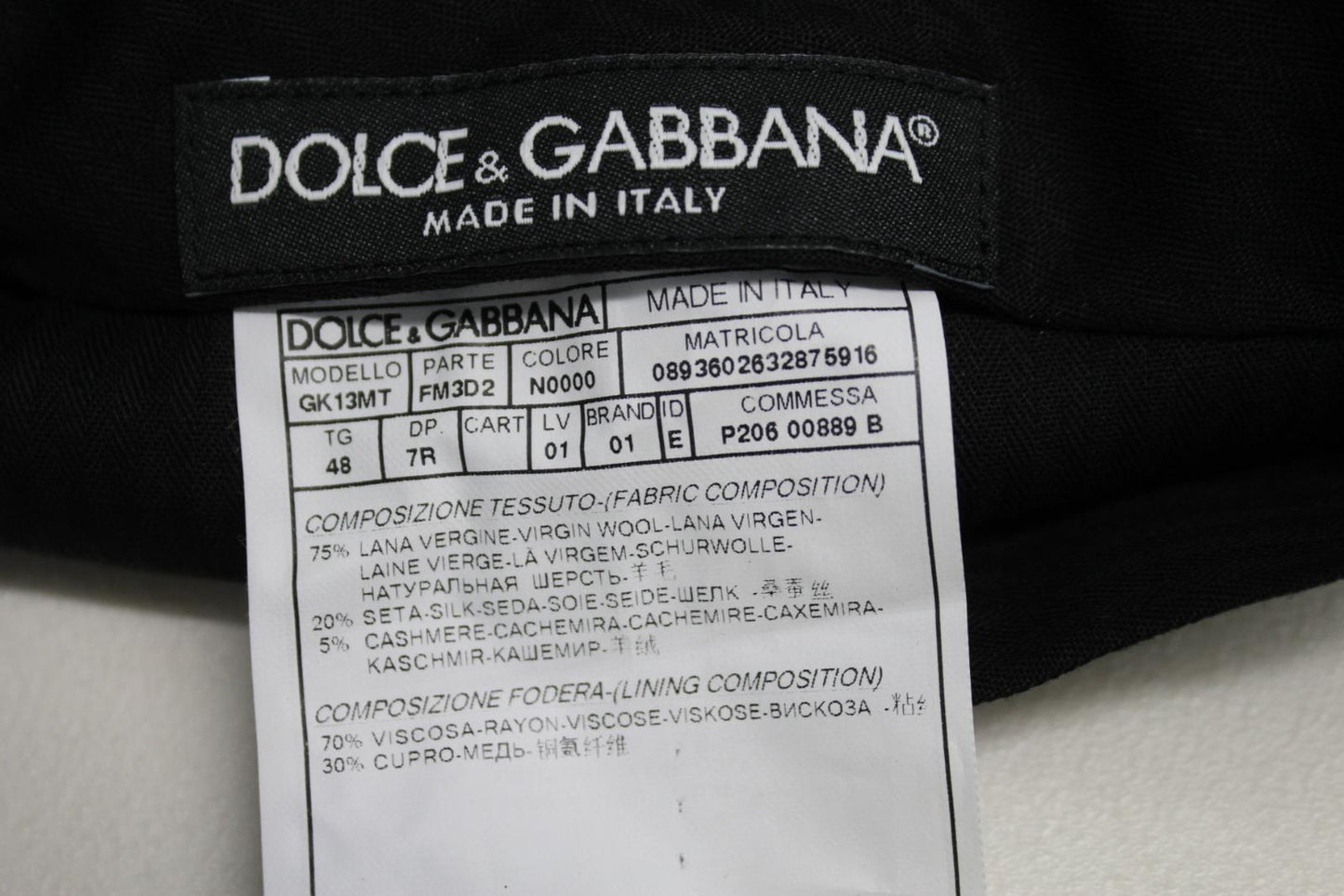 DOLCE & GABBANA Men's Black Wool Silk Cashmere Blend Martini Suit IT48/M NEW