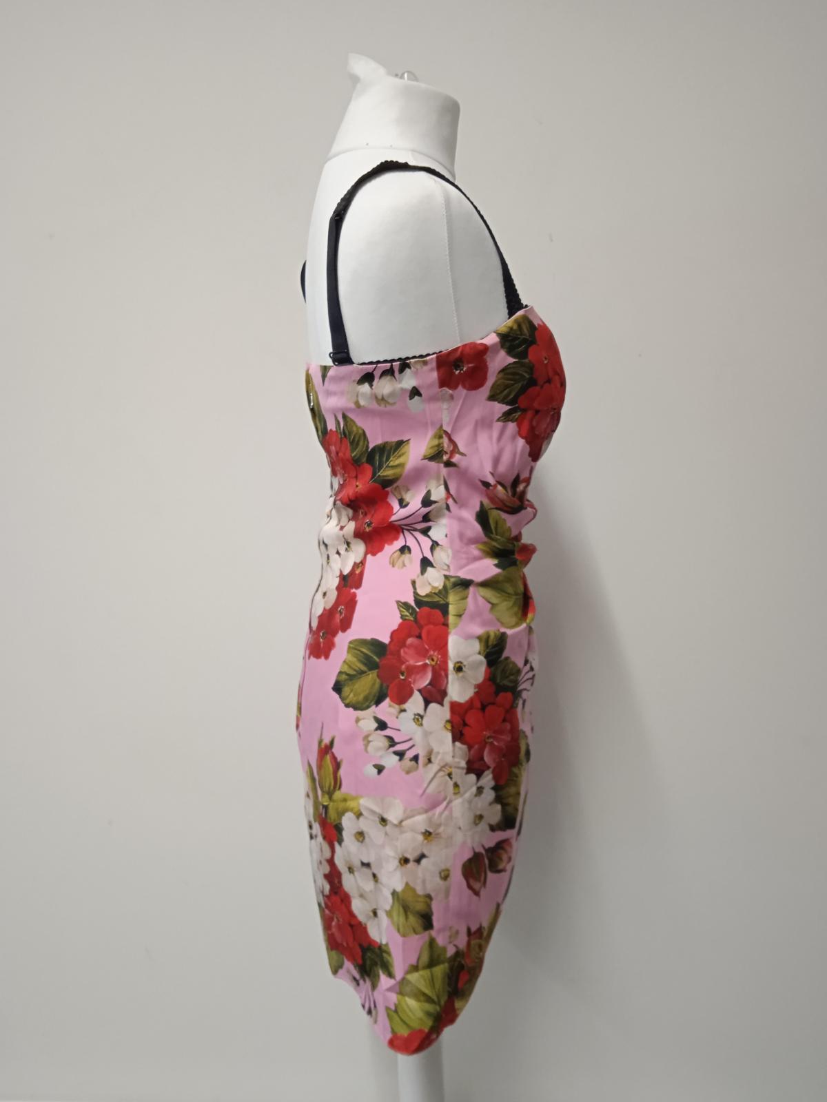 DOLCE & GABBANA Ladies Pink Silk Blend Geranium Print Mini Dress EU42 UK10 NEW