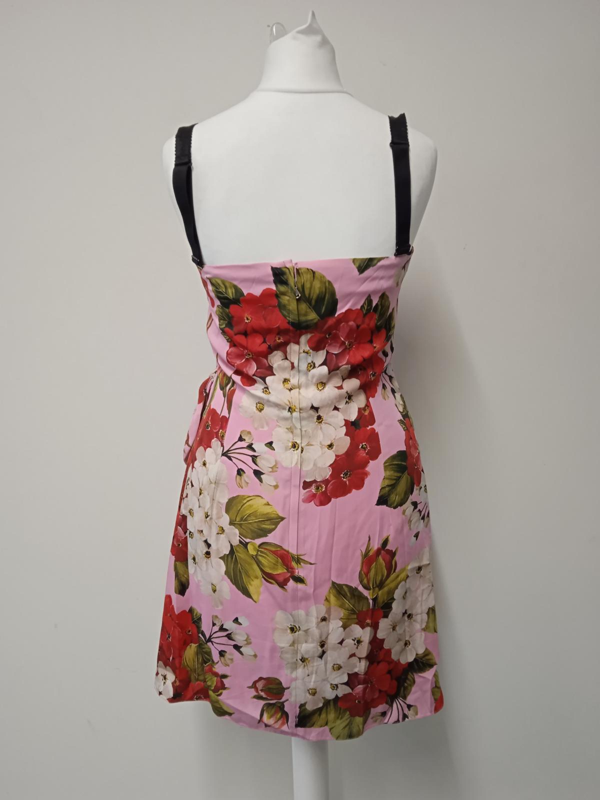 DOLCE & GABBANA Ladies Pink Silk Blend Geranium Print Mini Dress EU42 UK10 NEW