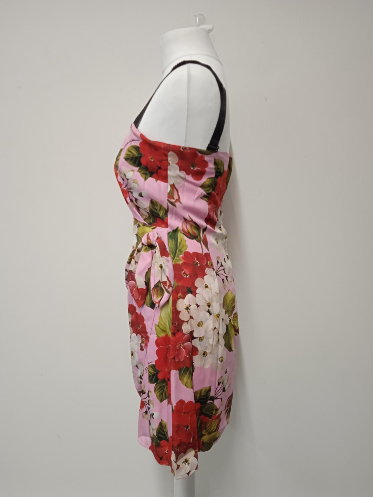 DOLCE & GABBANA Ladies Pink Silk Blend Geranium Print Mini Dress EU42 UK10 NEW