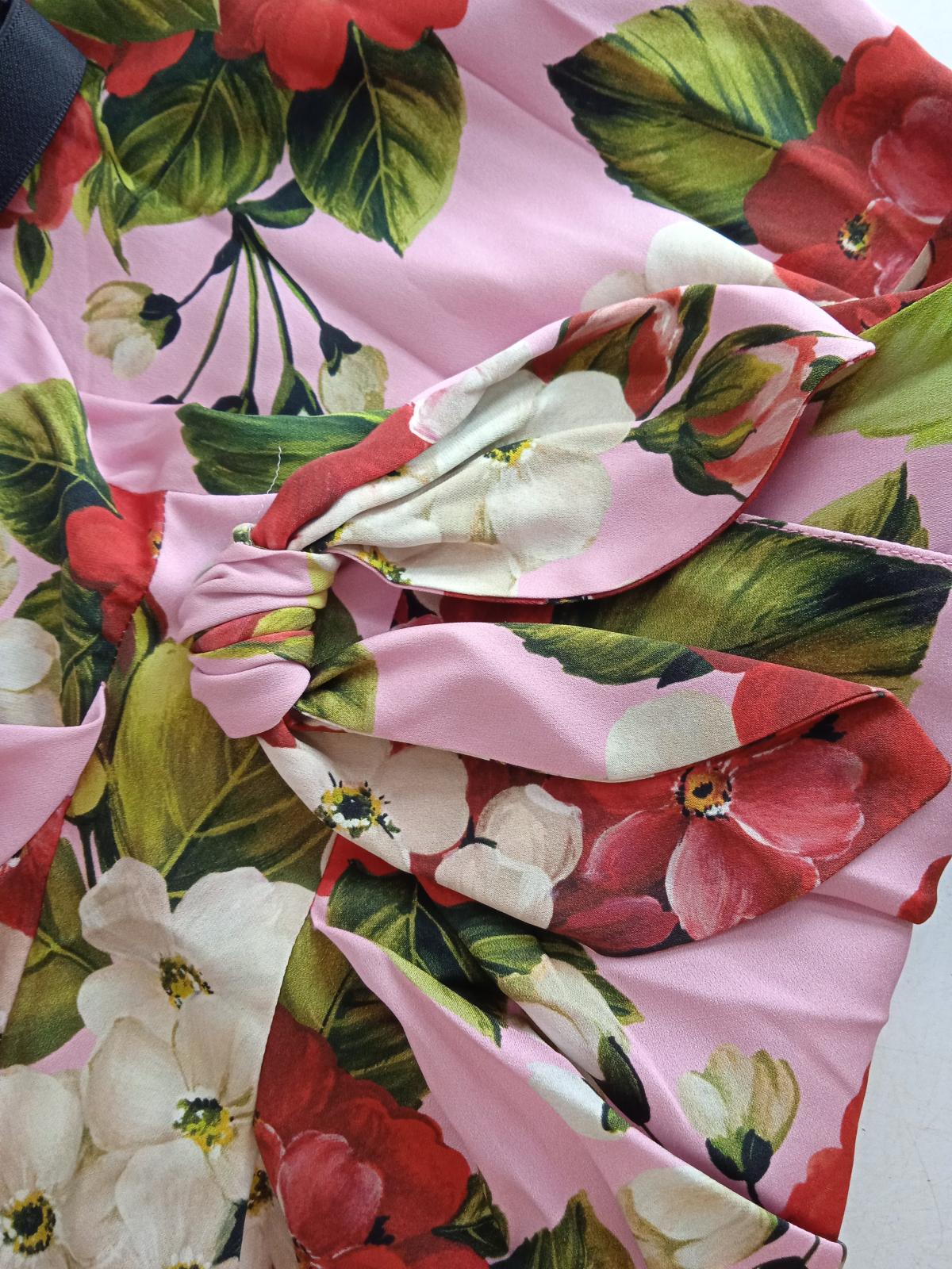 DOLCE & GABBANA Ladies Pink Silk Blend Geranium Print Mini Dress EU42 UK10 NEW