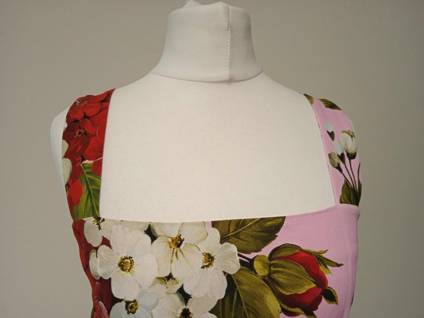 DOLCE & GABBANA Ladies Pink Sleeveless Geranium Print Midi Dress EU40 UK8 NEW