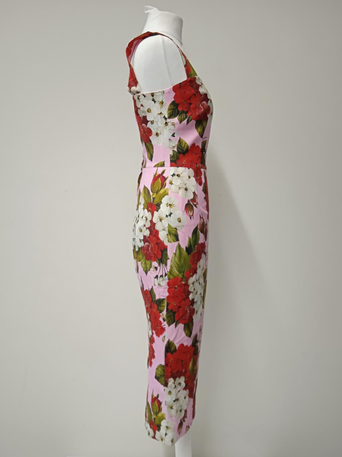 DOLCE & GABBANA Ladies Pink Sleeveless Geranium Print Midi Dress EU40 UK8 NEW