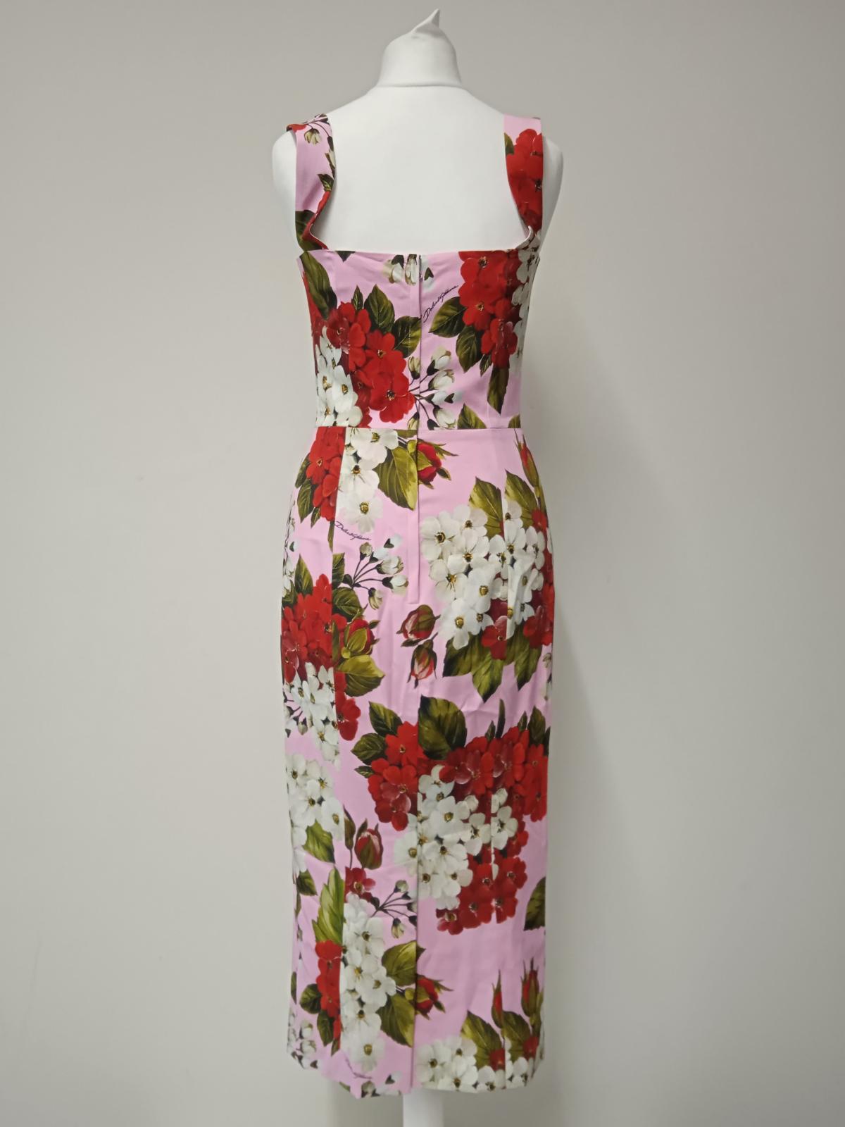 DOLCE & GABBANA Ladies Pink Sleeveless Geranium Print Midi Dress EU40 UK8 NEW