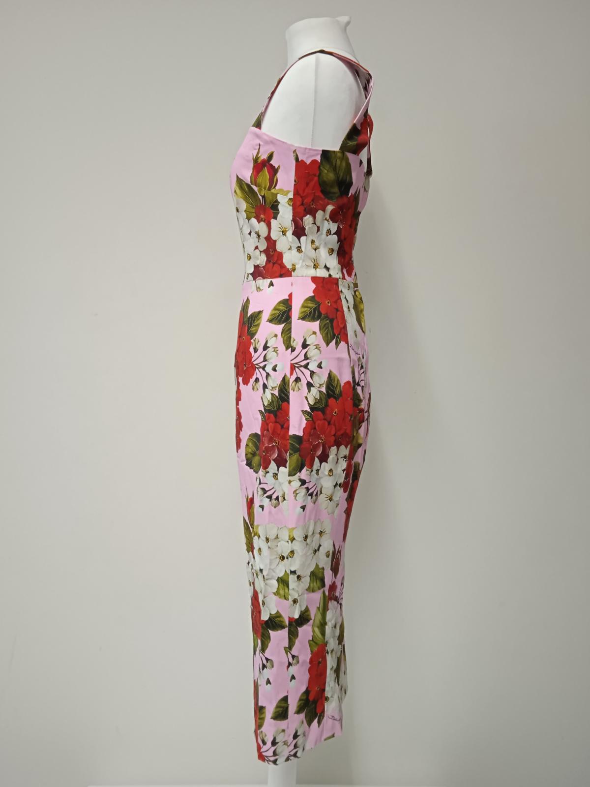 DOLCE & GABBANA Ladies Pink Sleeveless Geranium Print Midi Dress EU40 UK8 NEW