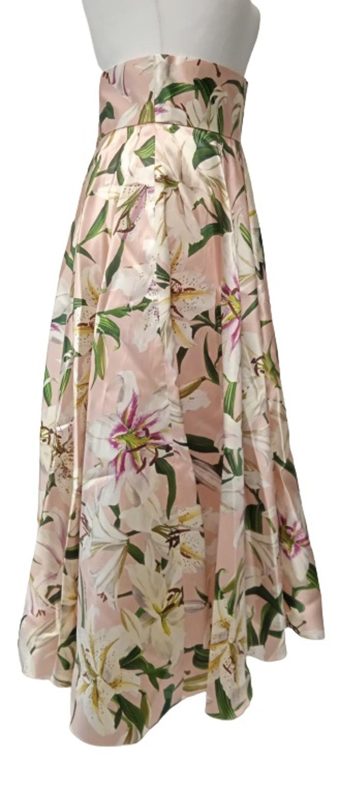 DOLCE & GABBANA Ladies Pink Silk Lily Print Midi Skirt Size EU40 UK8 NEW