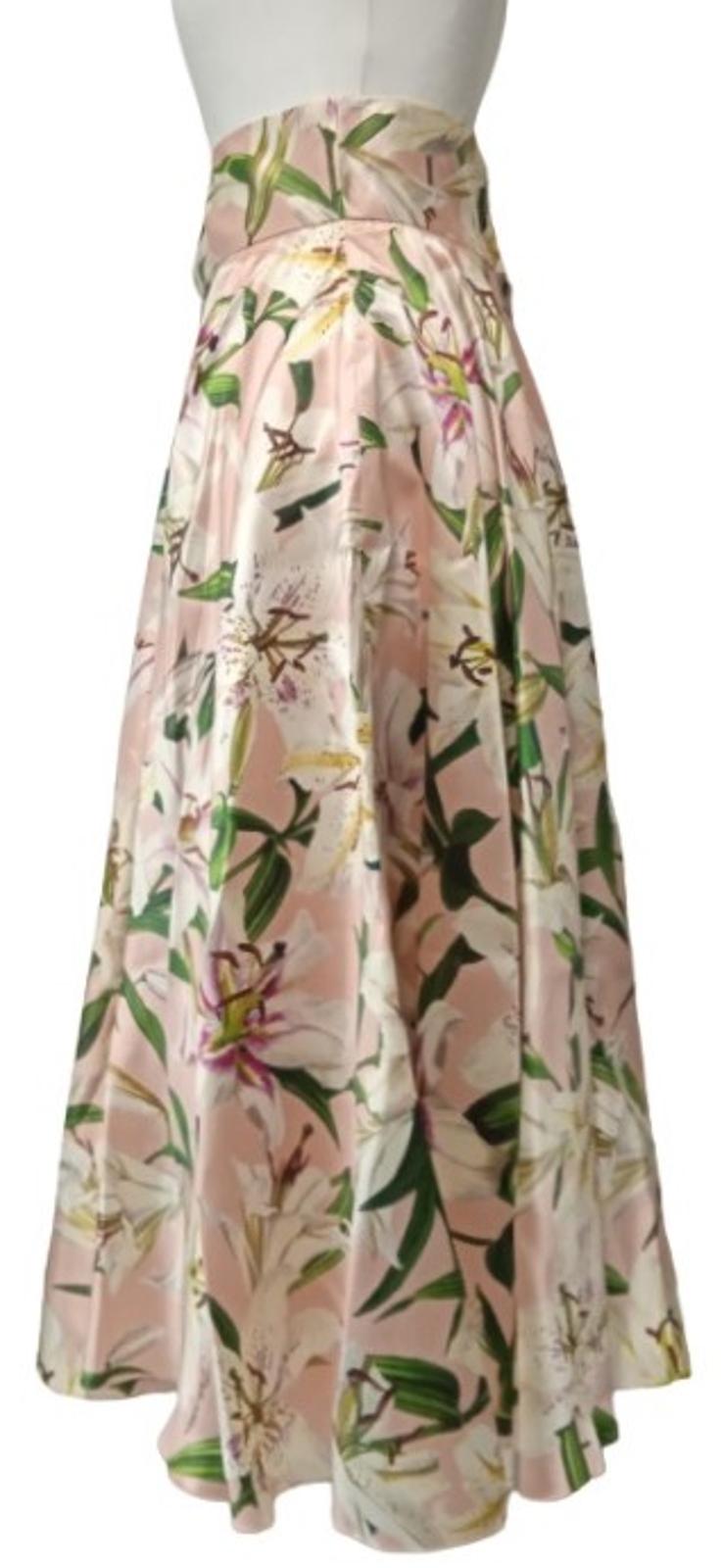 DOLCE & GABBANA Ladies Pink Silk Lily Print Midi Skirt Size EU40 UK8 NEW