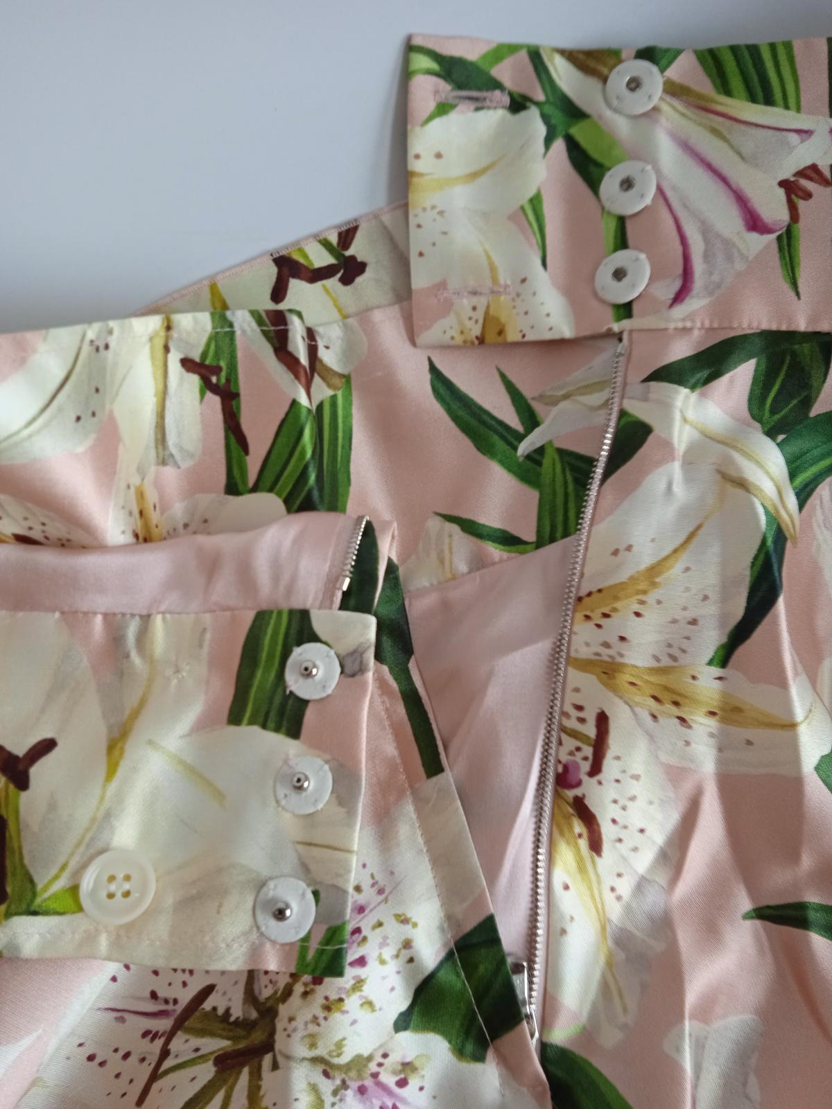 DOLCE & GABBANA Ladies Pink Silk Lily Print Midi Skirt Size EU40 UK8 NEW