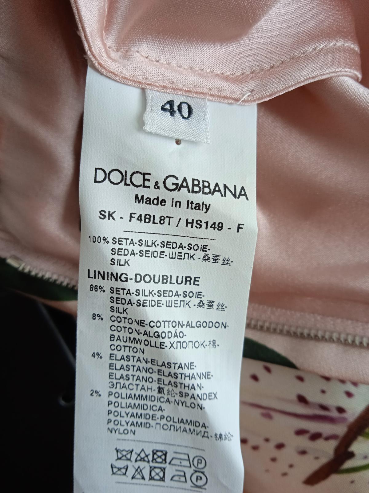 DOLCE & GABBANA Ladies Pink Silk Lily Print Midi Skirt Size EU40 UK8 NEW