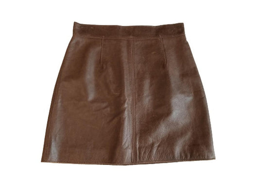 DOLCE & GABBANA Ladies Brown Leather High Waist Mini Skirt Size EU42 UK10 NEW