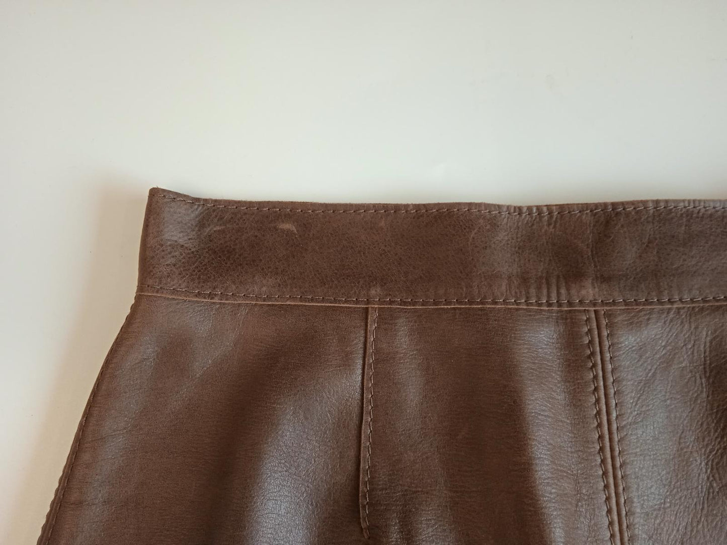 DOLCE & GABBANA Ladies Brown Leather High Waist Mini Skirt Size EU42 UK10 NEW