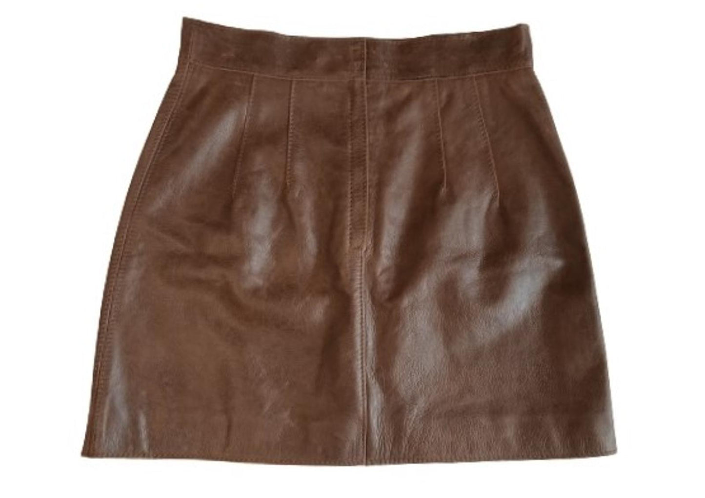 DOLCE & GABBANA Ladies Brown Leather High Waist Mini Skirt Size EU42 UK10 NEW