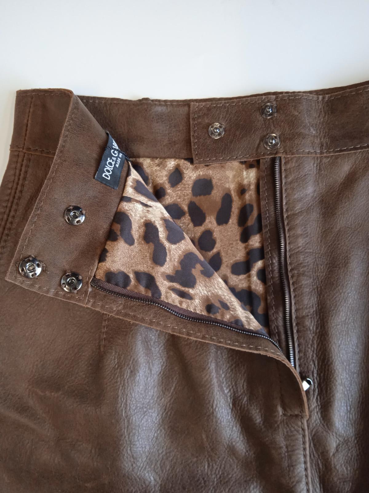 DOLCE & GABBANA Ladies Brown Leather High Waist Mini Skirt Size EU42 UK10 NEW