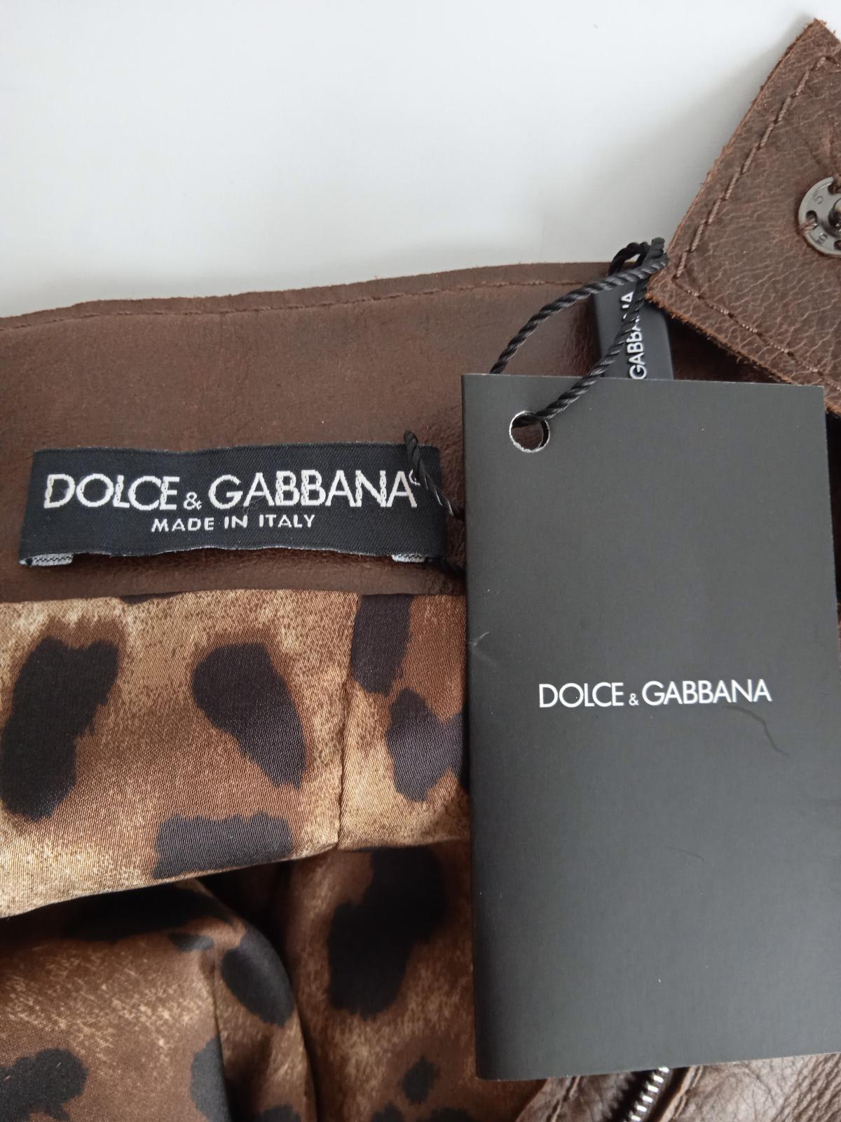 DOLCE & GABBANA Ladies Brown Leather High Waist Mini Skirt Size EU42 UK10 NEW