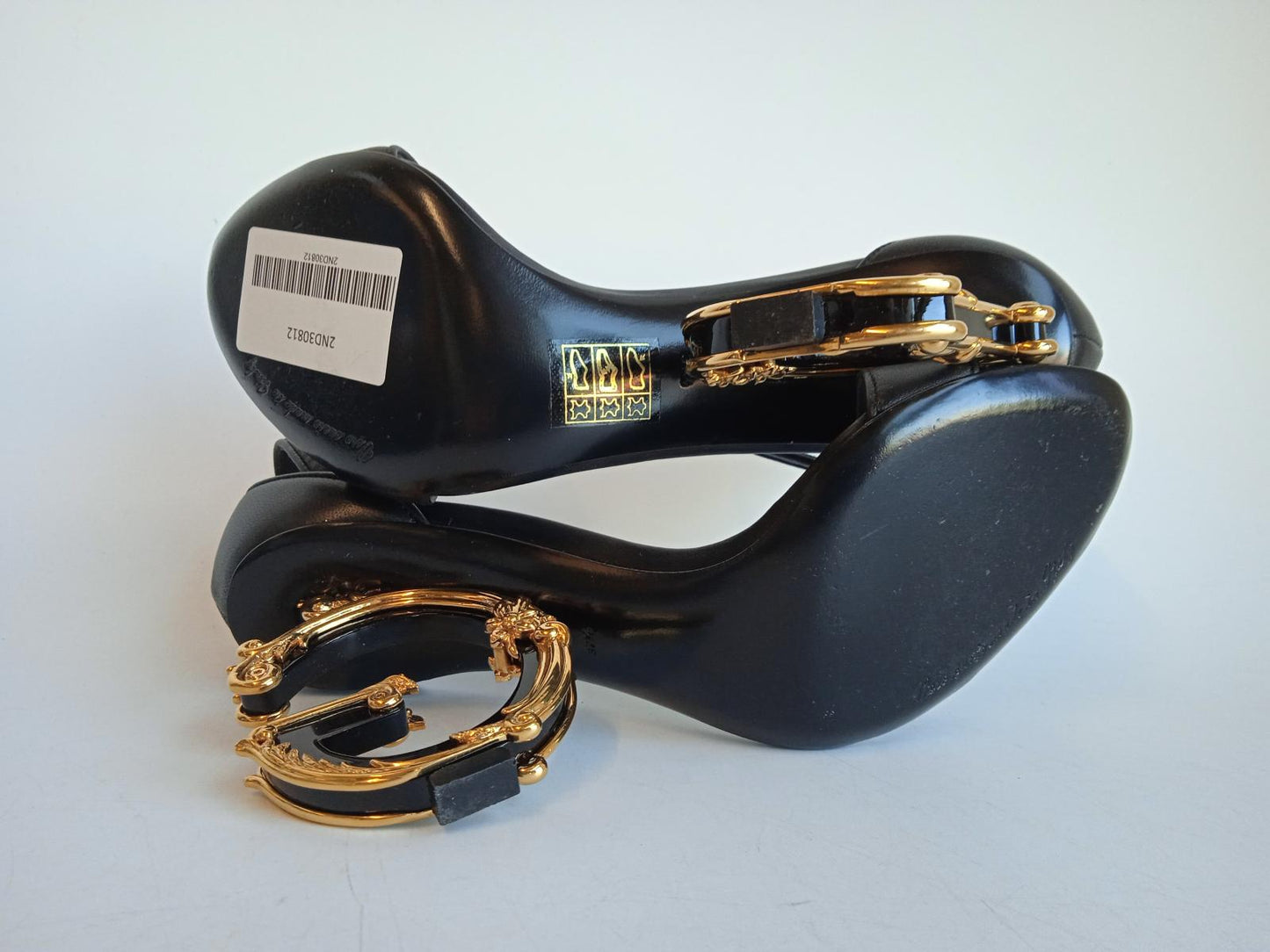 DOLCE & GABBANA Ladies Black Leather DG Detail Heel Sandals EU37.5 UK4.5 NEW