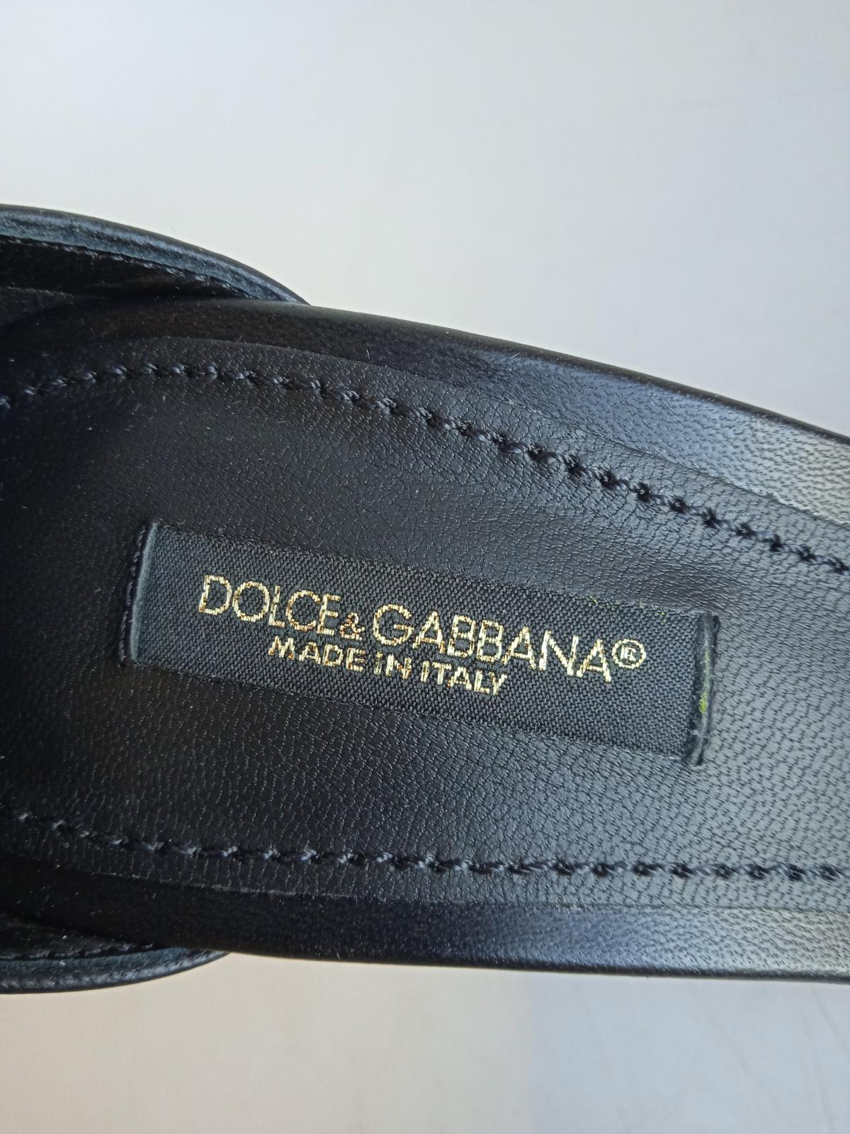 DOLCE & GABBANA Ladies Black Leather DG Detail Heel Sandals EU37.5 UK4.5 NEW