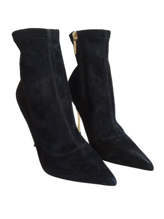 DOLCE & GABBANA Ladies Black Suede Gold Heel Ankle Boots Size EU39 UK6 NEW
